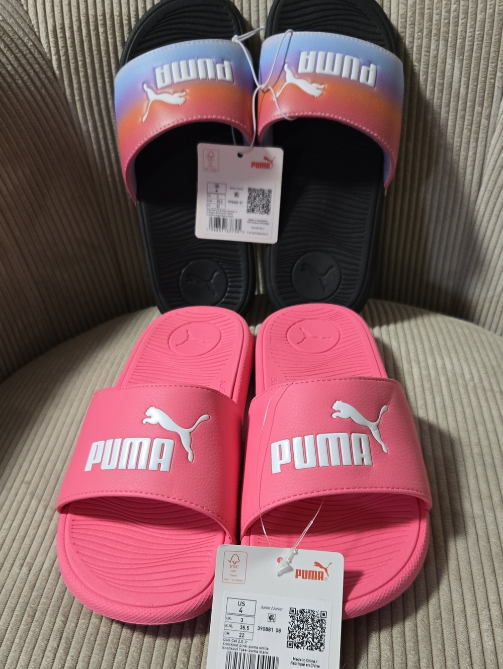 Puma Kids Pink Slide Sandals and Gradient Black Slides